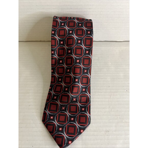 ALEXANDER JULIAN COLOURS Mens Polyester Necktie Designer Geometric Black/Red EUC - Picture 1 of 9